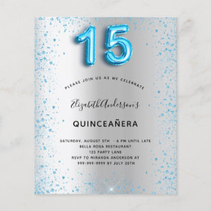 Quinceanera Silver Blauw Glitter-budget Flyer