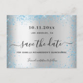 Quinceanera Silver Blauwe sparken redden de datum Aankondigingskaart (Voorkant)