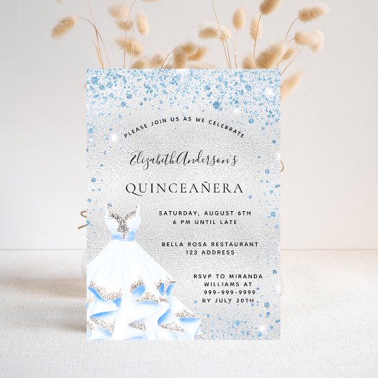 Quinceanera Silver Blauwe sparkles jurk luxe Kaart