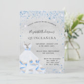 Quinceanera Silver Blauwe sparkles jurk luxe Kaart (Staand voorkant)