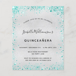 Quinceanera Silver blauwgroen glitter-begrotingsui Flyer