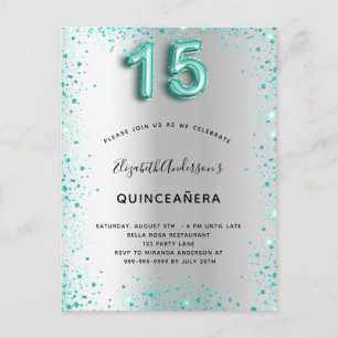Quinceanera Silver blauwgroen glitter Dopter Briefkaart
