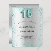Quinceanera Silver blauwgroen glitter Dopter Briefkaart (Voorkant / Achterkant)