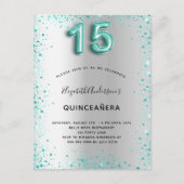 Quinceanera Silver blauwgroen glitter Dopter Briefkaart (Voorkant)