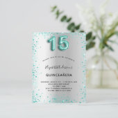 Quinceanera Silver blauwgroen glitter Dopter Briefkaart (Staand voorkant)