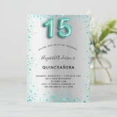 Quinceanera Silver blauwgroen glitterglamoureus Kaart (Staand voorkant)