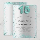 Quinceanera Silver blauwgroen glitterglamoureus Kaart (Voorkant / Achterkant)