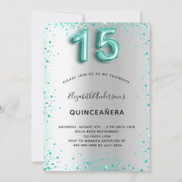 Quinceanera Silver blauwgroen glitterglamoureus Kaart