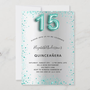 Quinceanera Silver blauwgroen glitterglamoureus Kaart