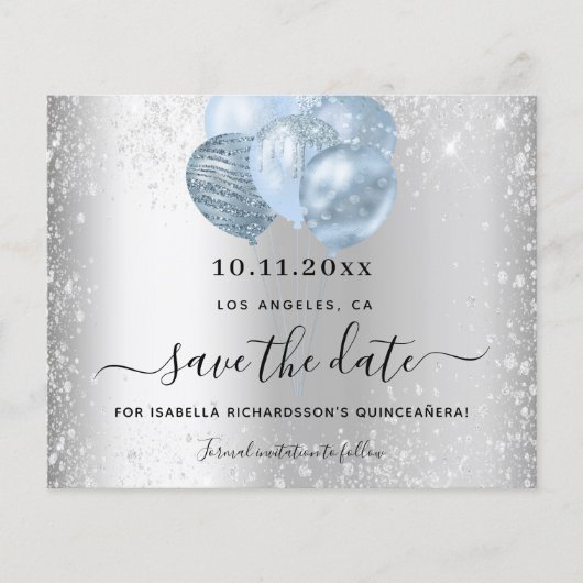 Quinceanera Silver Blue budget, behalve de datum Flyer (Voorkant)