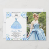 Quinceanera Silver Blue Floral Gown Foto Kaart (Voorkant)