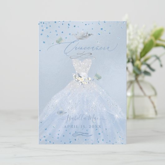 Quinceanera Silver Blue Glitter Kaart (Staand voorkant)