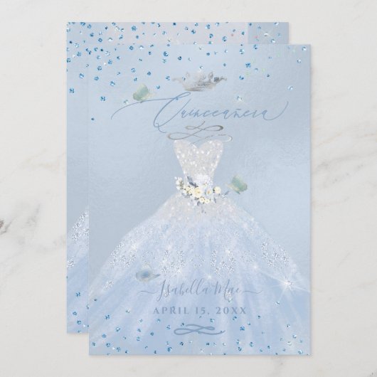 Quinceanera Silver Blue Glitter Kaart (Voorkant / Achterkant)