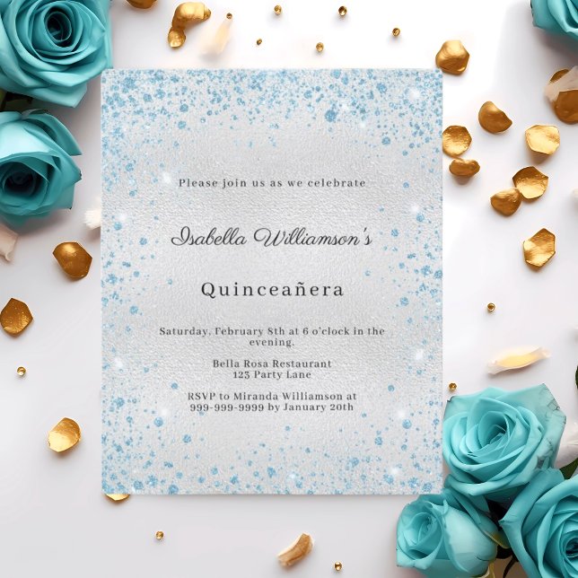 Quinceanera silver blue winter party invitation (Creator heeft geüpload)