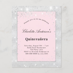 Quinceanera Silver blush roze glitter budgetter Flyer