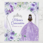 Quinceañera Silver en Paarse wijnflesje Wijn Etiket (Enkel label)