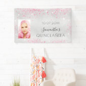 Quinceanera Silver Foto paars glitter monogram Spandoek (Insitu)