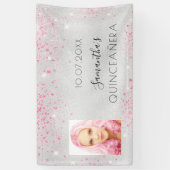 Quinceanera Silver Foto paars glitter monogram Spandoek (Verticaal)