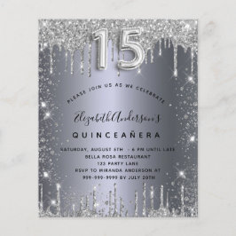 Quinceanera Silver Glitter-budgetuitnodiging Flyer