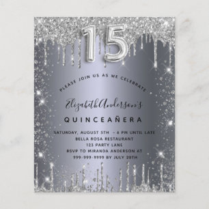 Quinceanera Silver Glitter-budgetuitnodiging Flyer