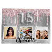 Quinceanera Silver Glitter Foto Groot Cadeauzakje (Achterkant)