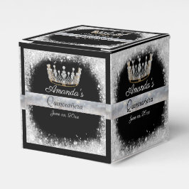 Quinceanera Silver Glitter Gold Crown Favor Box Bedankdoosjes