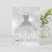 Quinceanera Silver Glitter Gown Birthday Party Kaart (Staand voorkant)