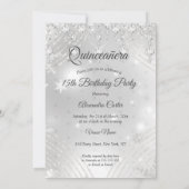 Quinceanera Silver Glitter Gown Birthday Party Kaart (Achterkant)