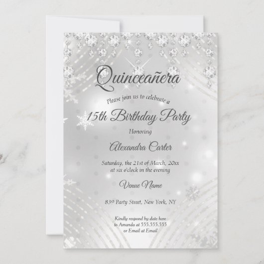 Quinceanera Silver Glitter Gown Birthday Party Kaart (Achterkant)