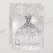 Quinceanera Silver Glitter Gown Birthday Party Kaart (Voorkant / Achterkant)