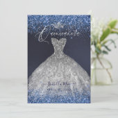 Quinceanera Silver Glitter Gown Kaart (Staand voorkant)