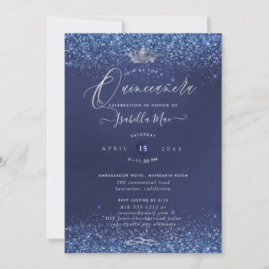 Quinceanera Silver Glitter Gown Kaart (Achterkant)