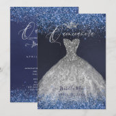 Quinceanera Silver Glitter Gown Kaart (Voorkant / Achterkant)