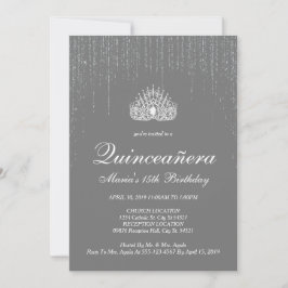 Quinceanera, Silver Glitter Invitations Kaart