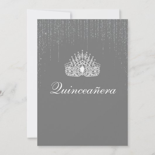 Quinceanera, Silver Glitter Invitations Kaart (Achterkant)