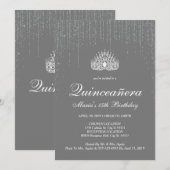 Quinceanera, Silver Glitter Invitations Kaart (Voorkant / Achterkant)