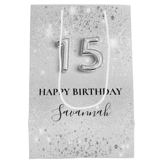 Quinceanera Silver Glitter sparren Medium Cadeauzakje (Achterkant)