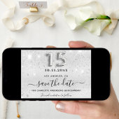 Quinceanera Silver Glitter sparren Save The Date