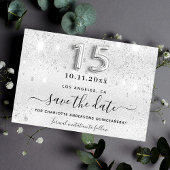 Quinceanera Silver Glitter sparren Save The Date