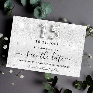 Quinceanera Silver Glitter sparren Save The Date