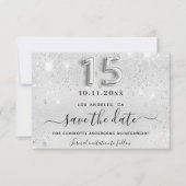 Quinceanera Silver Glitter sparren Save The Date (Voorkant)