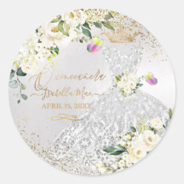 Quinceanera Silver Gown Gold Glitter Cream Rozen C Ronde Sticker