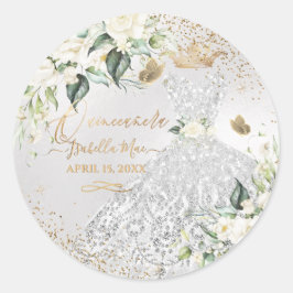 Quinceanera Silver Gown Gold Glitter Cream Rozen C Ronde Sticker
