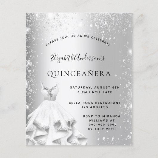 Quinceanera Silver-kleedglitter Flyer (Voorkant)