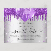 Quinceanera Silver paars budget behalve de datum Flyer (Voorkant)
