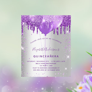 Quinceanera Silver paarse begrotingsuitnodiging Flyer