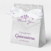 Quinceanera Silver paarse glitter drip bedankt Bedankdoosjes (Voorkant Zijde)