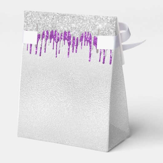 Quinceanera Silver paarse glitter drip bedankt Bedankdoosjes (Achterkant)