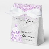 Quinceanera Silver paarse glitter jurk bedankt Bedankdoosjes (Voorkant Zijde)