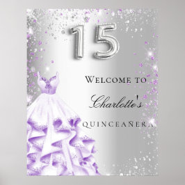 Quinceanera Silver paarse glitter-jurk Poster